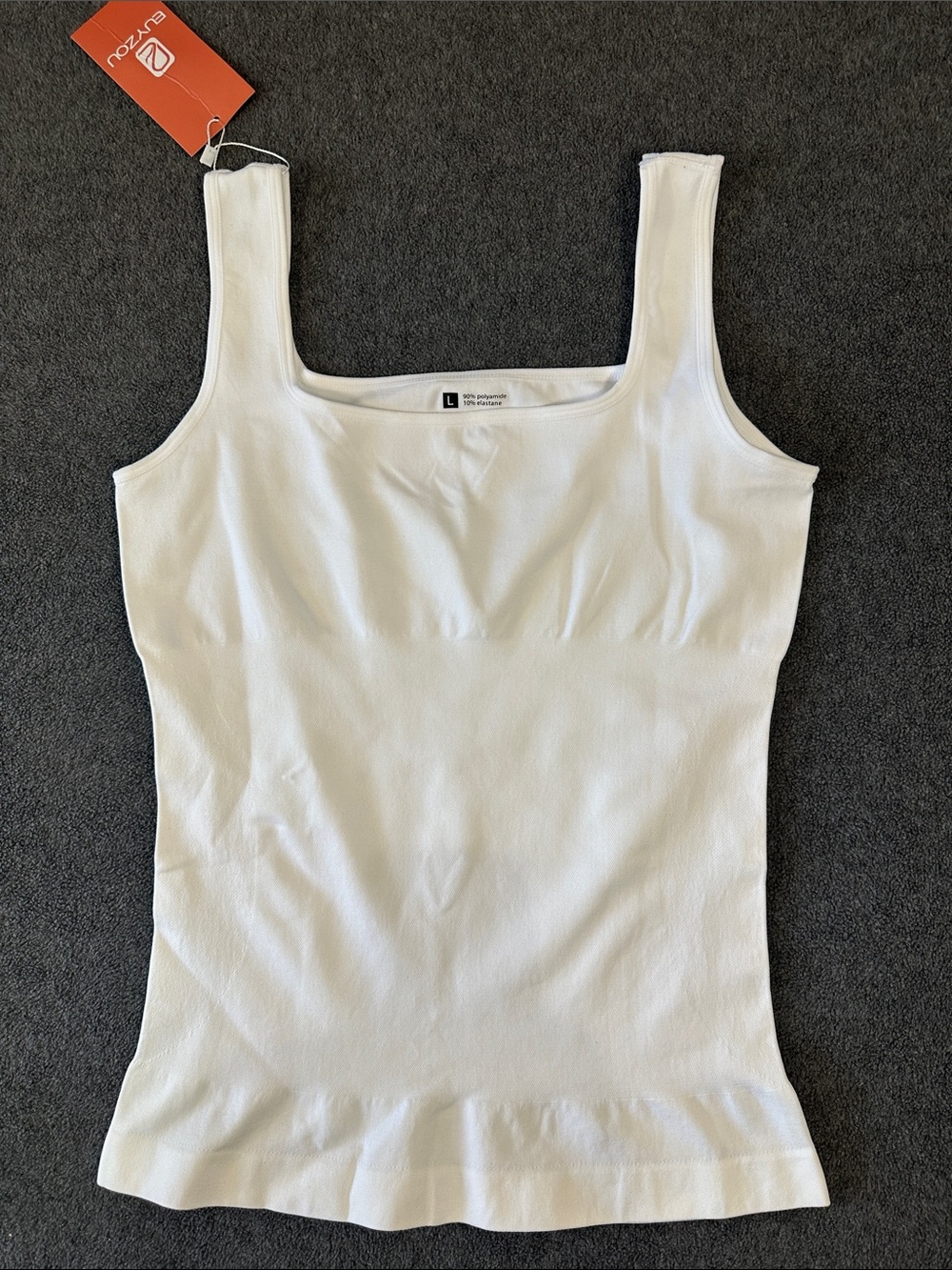 White Ribbed Square-Neck Tank Top